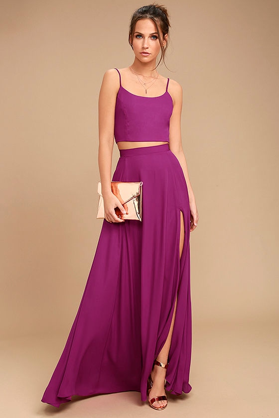 Thoughts of You Magenta Two-Piece Maxi Dress