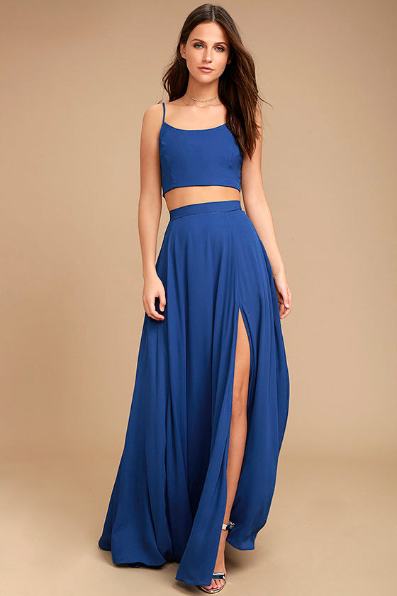 Thoughts of You Royal Blue Two-Piece Maxi Dress 1