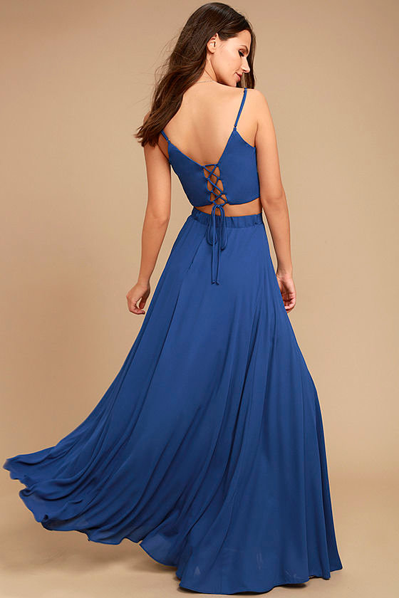 Thoughts of You Royal Blue Two-Piece Maxi Dress 2