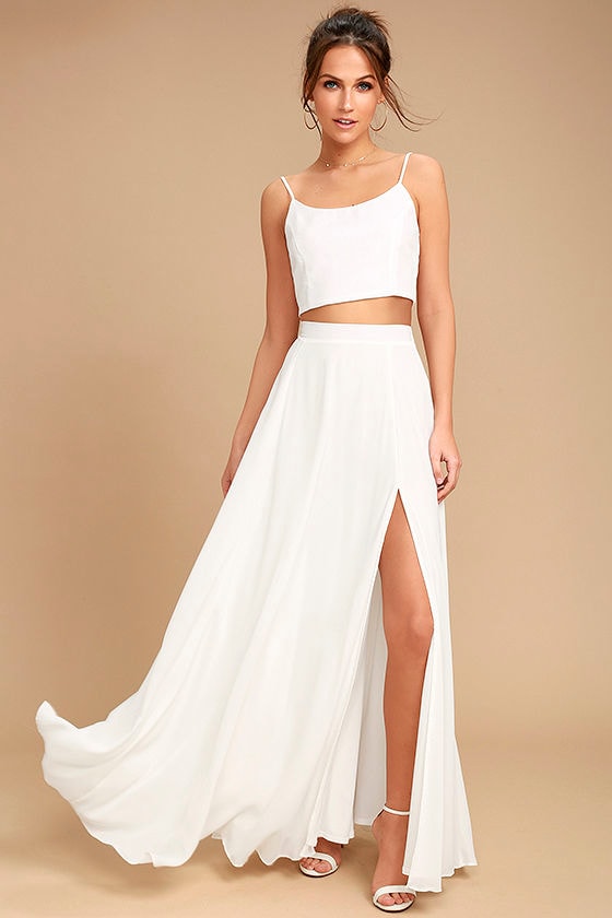 Thoughts of You White Two-Piece Maxi Dress