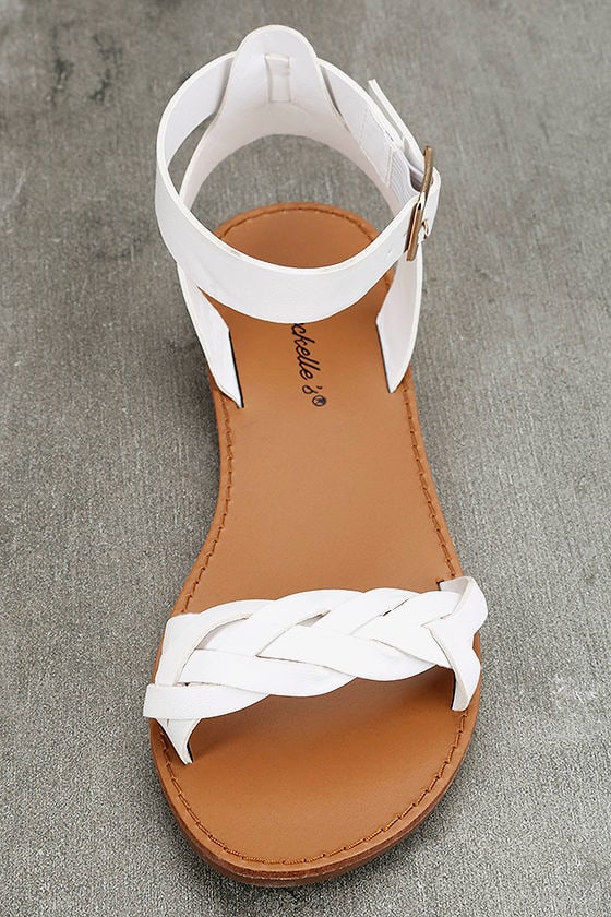 white ankle strap sandals flat