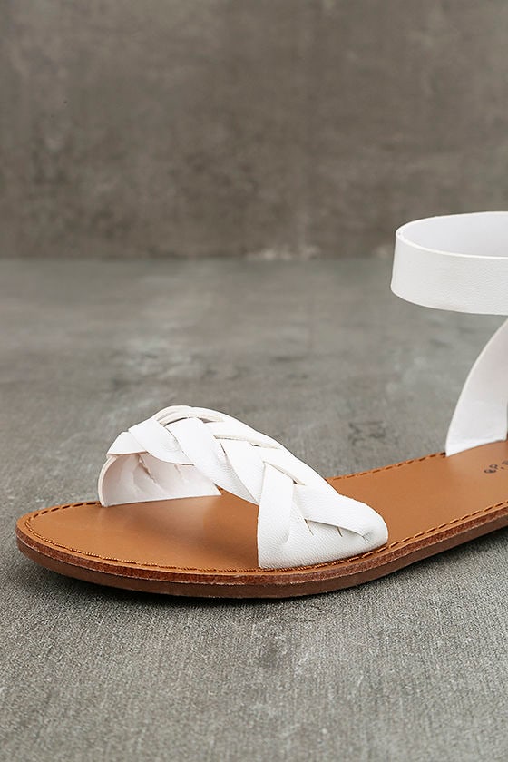 flat white sandals with ankle strap