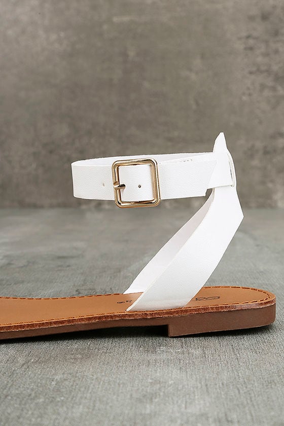 flat white sandals with ankle strap
