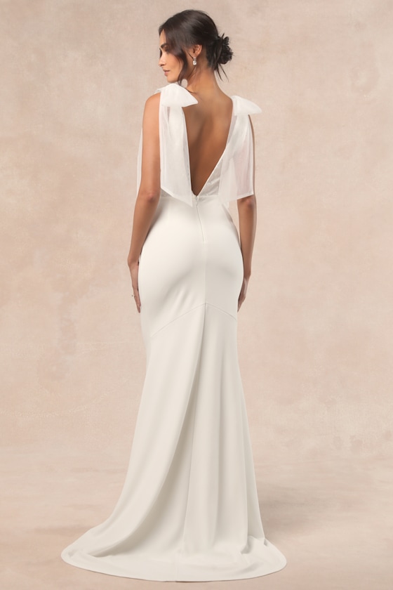 Desiree White Tie-Strap Jacquard Mermaid Maxi Dress 4