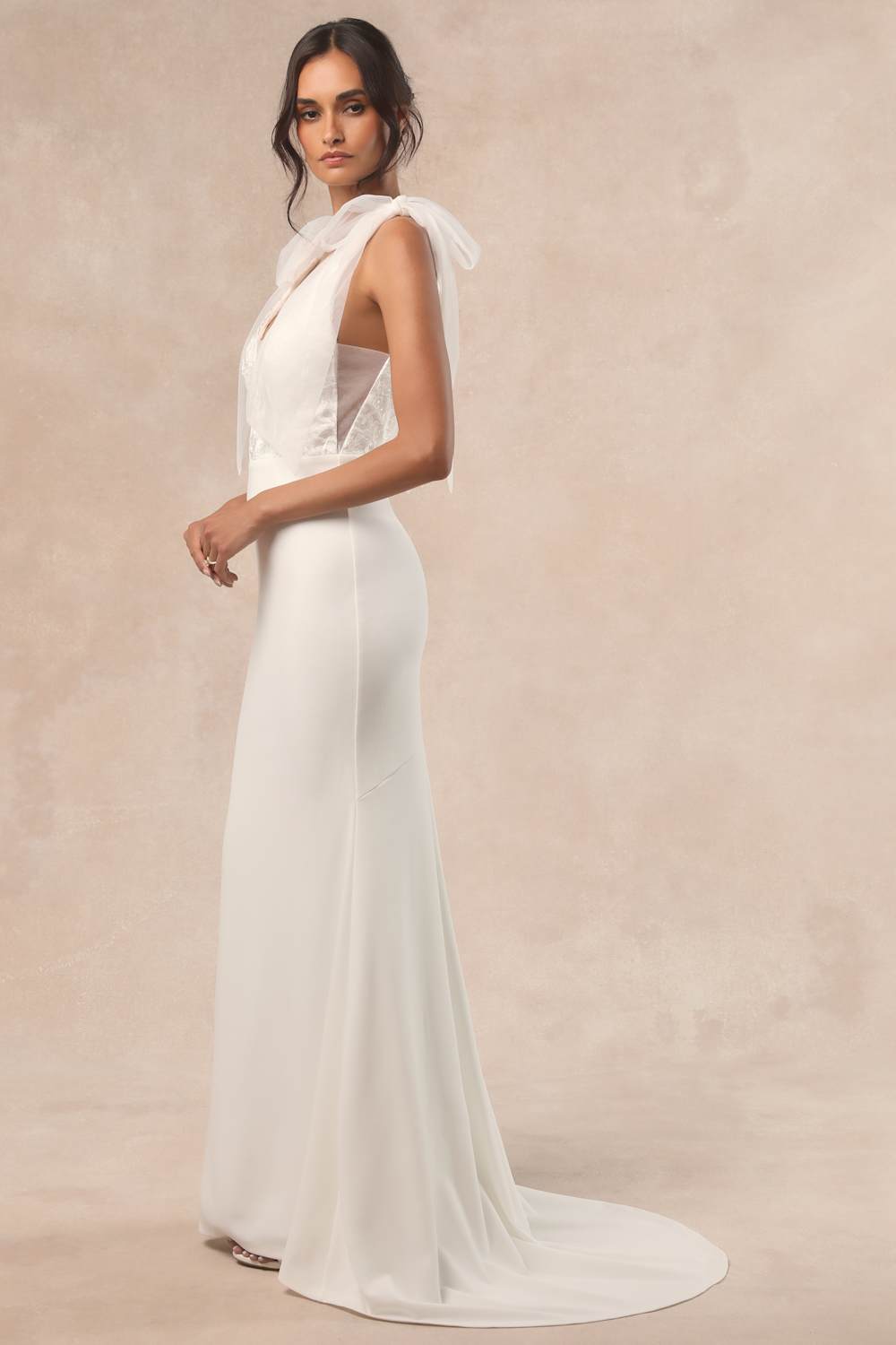 Desiree White Tie-Strap Jacquard Mermaid Maxi Dress