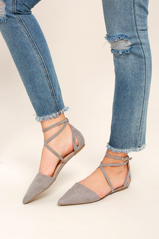 Chic Grey Flats Pointed Suede Flats Vegan Suede Flats 2400 