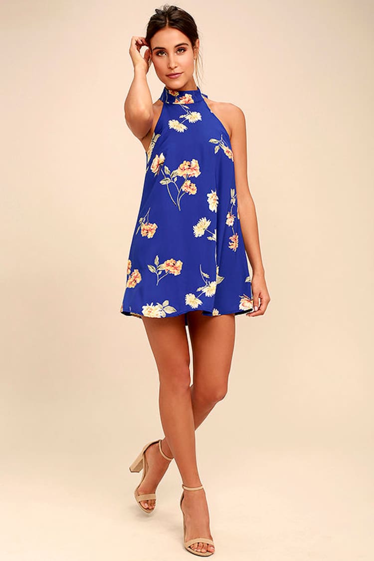 Royal Blue Print Dress - Floral Print Dress - Swing Dress - Lulus Royal Blue Print Dress - Floral Print Dress - Swing Dress - Lulus