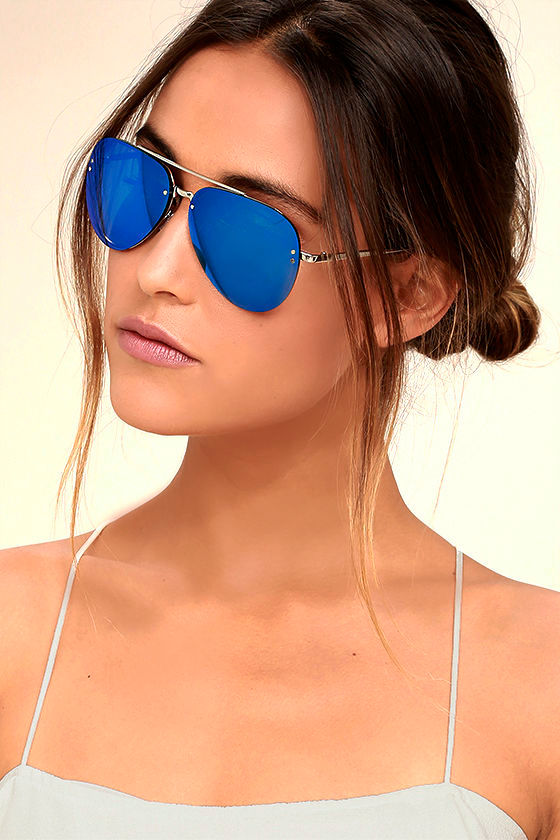 Style Radar Blue Mirrored Aviator Sunglasses