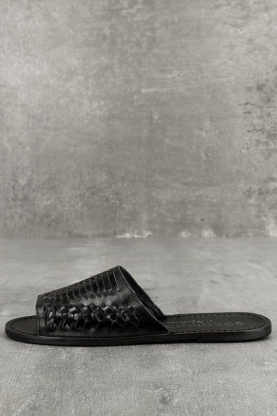 Coconuts Mateo Black Leather Slide Sandals