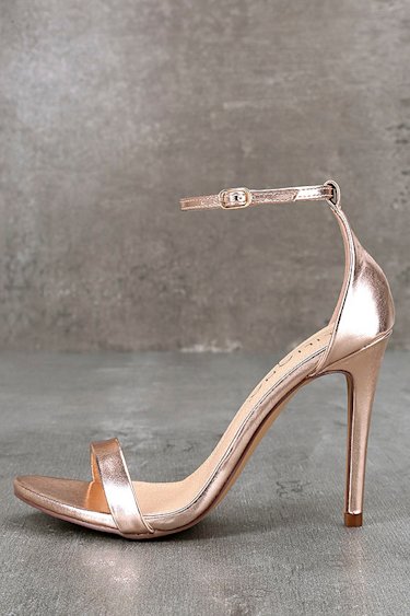 Queena Rose Gold Ankle Strap Heels