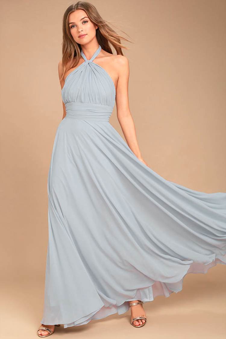 Elegant Blue Grey Dress - Maxi Dress - Halter Dress - Halter Maxi - $109.00  - Lulus