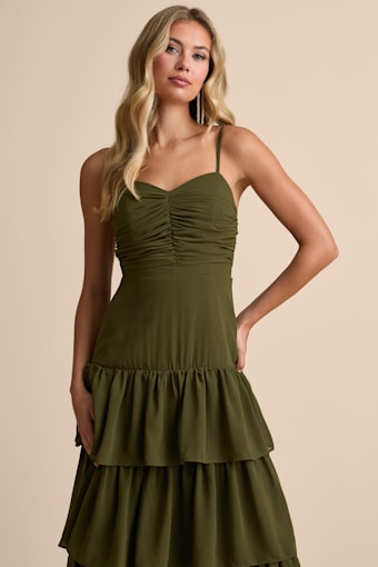 Gorgeous Influence Olive Green Tiered Maxi Dress 1