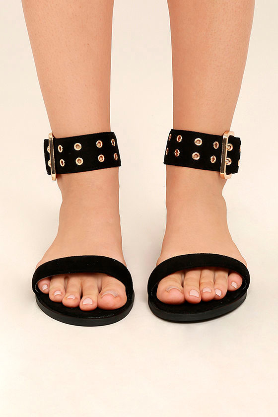 Lareen Black Suede Flat Sandals 2