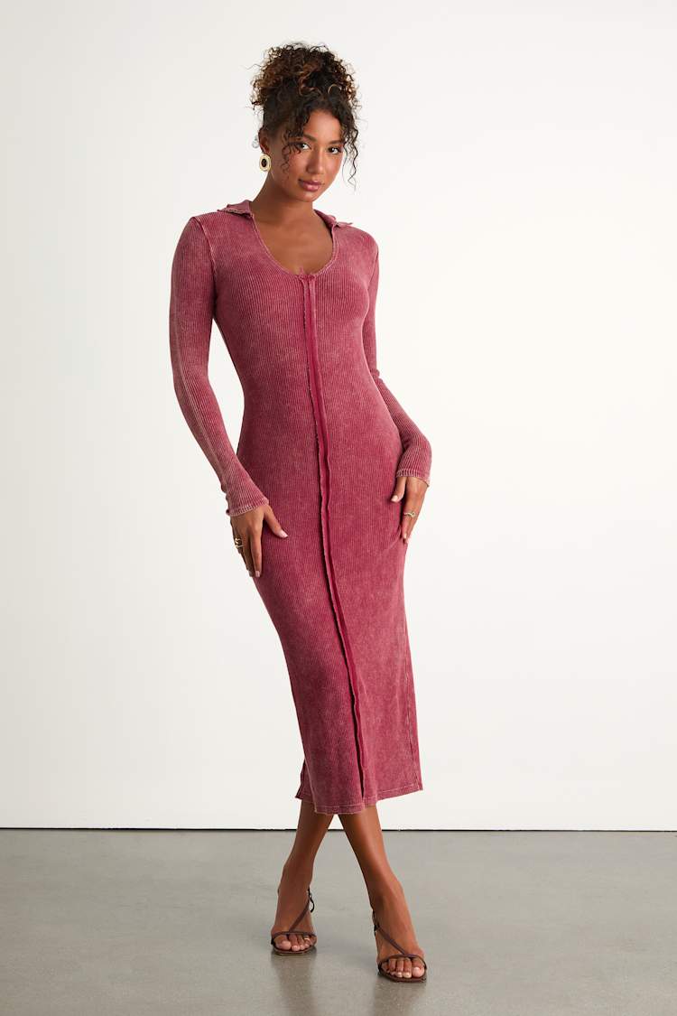 asymmetric knit dress Mehek Oxblood Asymmetric Knit Gown main image 1