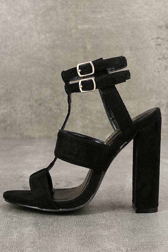 Idalia Black Suede Strappy Peep Toe Heels 2