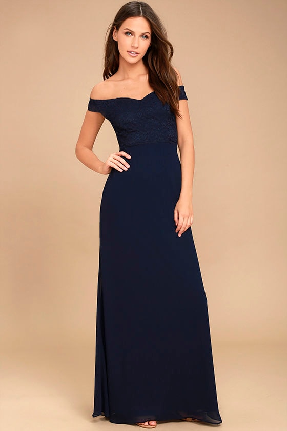 Lovely Navy Blue Maxi - Lace Maxi Dress ...