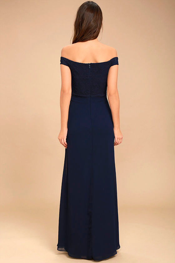 Navy Blue Lace Off The Shoulder Dress Navy Blue Long Sleeve Off The  Shoulder Evening Dress Long Sleeve