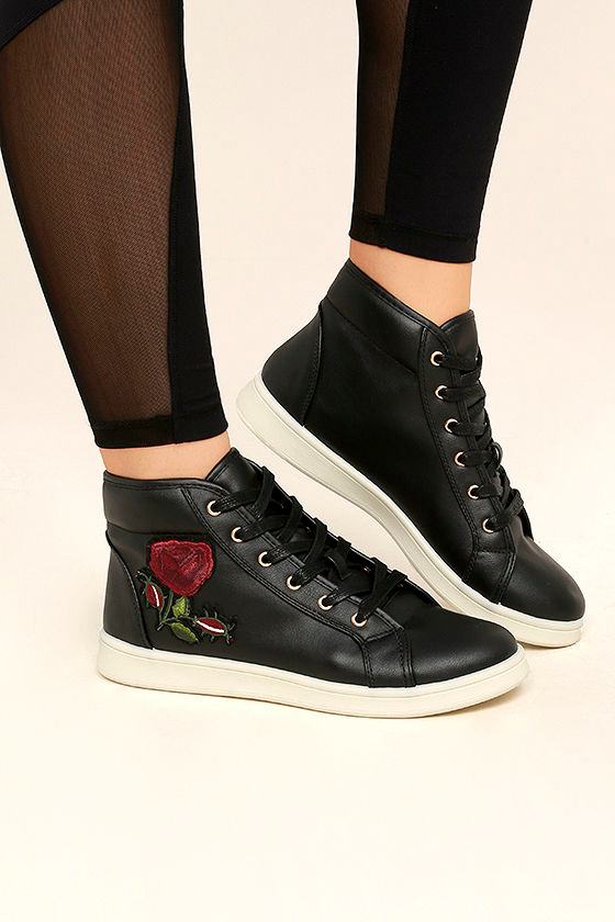 Cynara Black Embroidered High-Top Sneakers 2