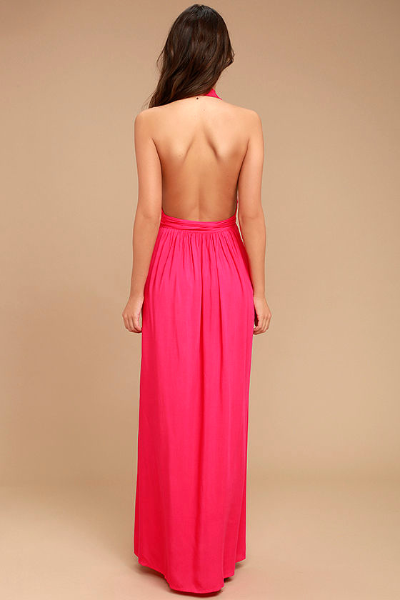 Lovely Hot Pink Dress Maxi Dress Wrap Dress 49.00