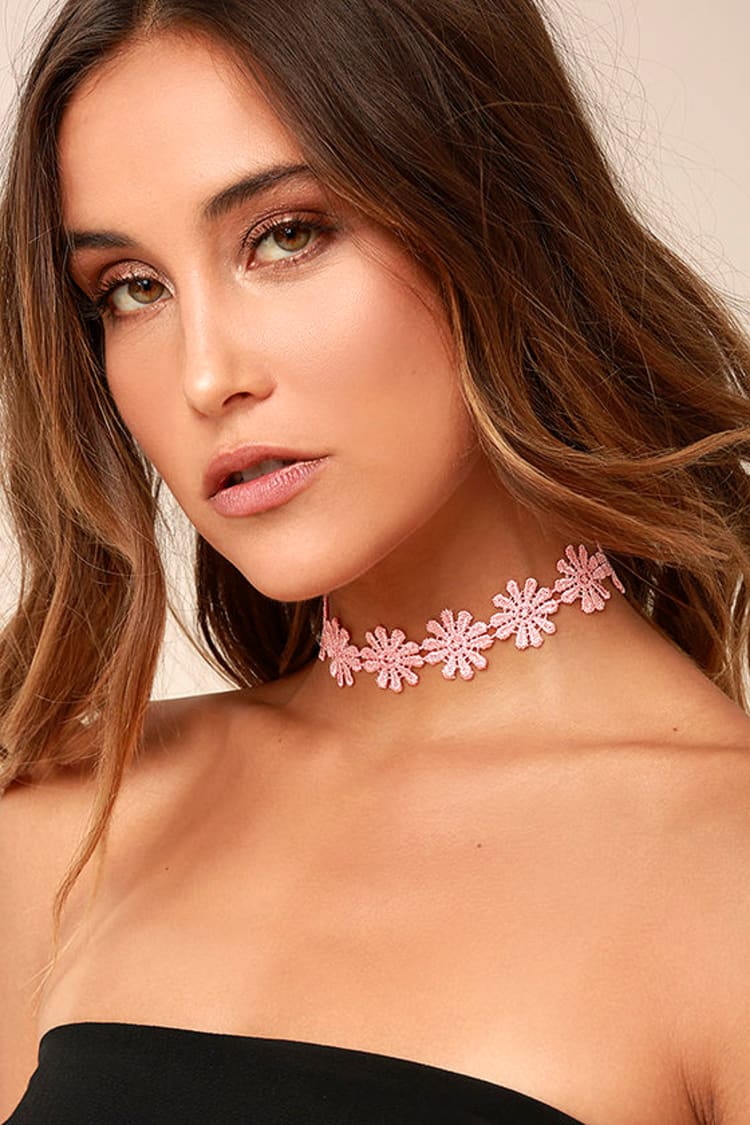 Wildflower Power Blush Pink Lace Choker Necklace