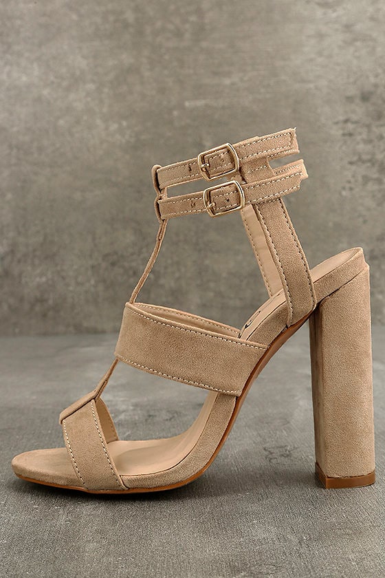 nude suede strappy heels