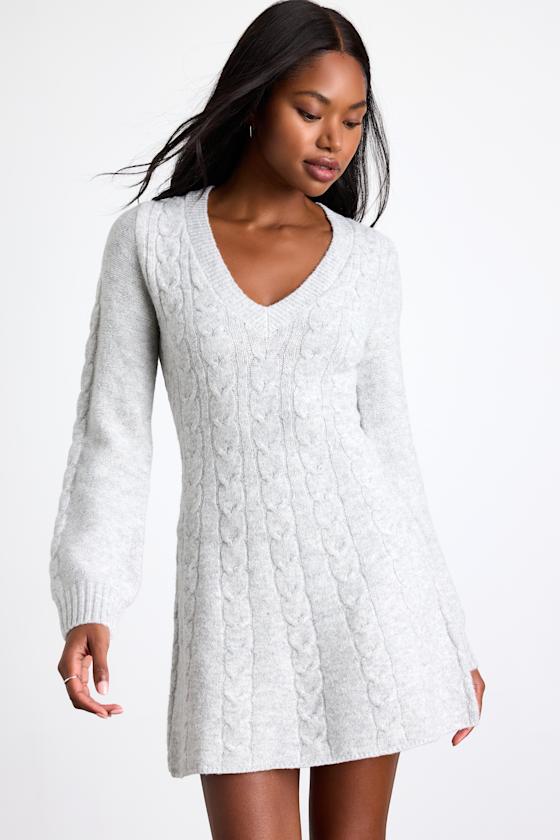Cable Knit Pocket Dress Grey