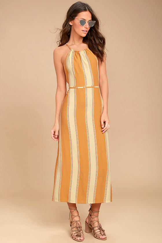 Faithfull the Brand Tuscany Yellow Striped Midi Dress