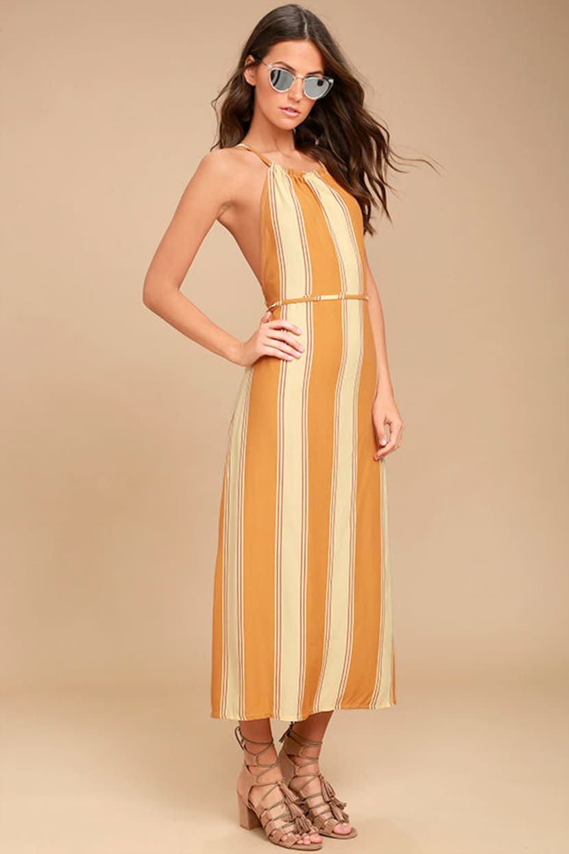 Faithfull the Brand Tuscany - Yellow Striped Dress - Midi Dress - Lulus