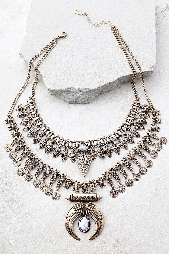 Entranced by You White and Gold Layered Statement Necklace