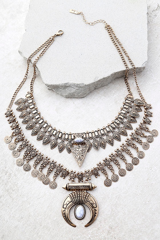 Entranced by You White and Gold Layered Statement Necklace 1