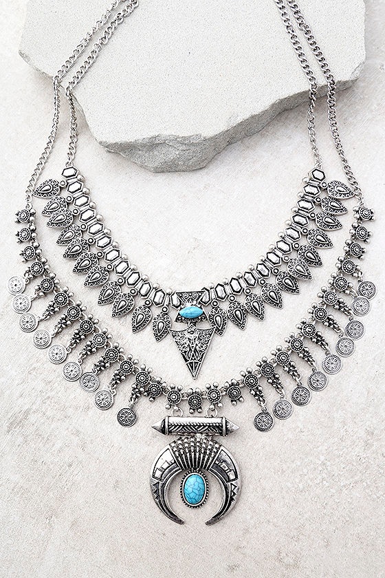 Entranced by You Turquoise and Silver Layered Statement Necklace 1