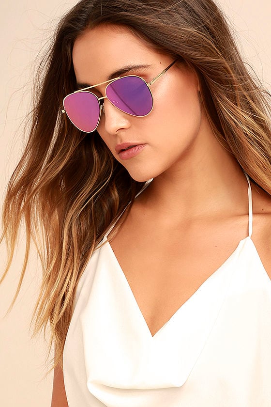 Perverse Bronson Gold and Purple Mirrored Aviator Sunglasses
