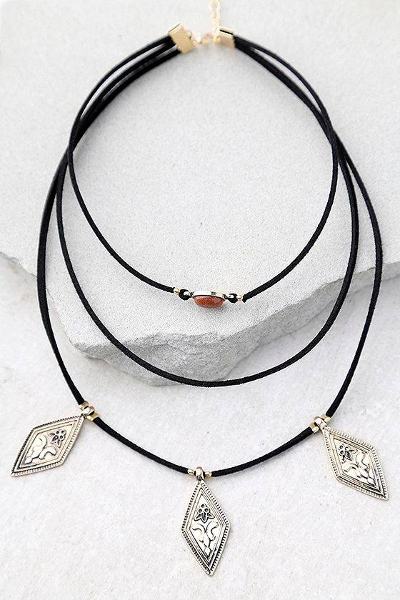 Chic Gold and Black Necklace - Layered Necklace - Choker Necklace - $17 ...