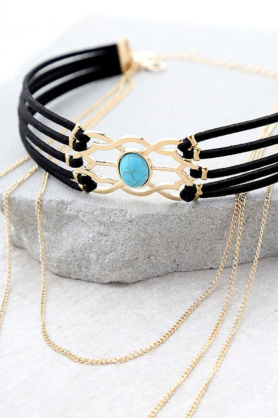 Timeless Treasures Black and Gold Layered Choker Necklace