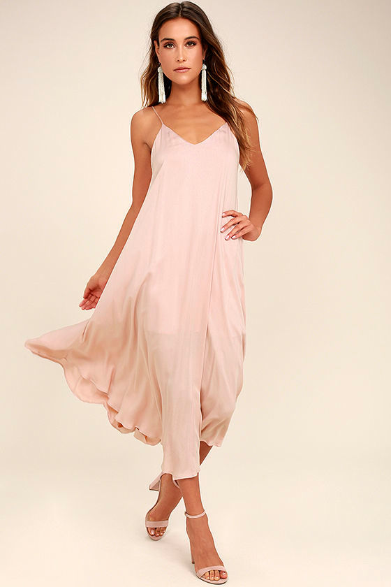 Cute Blush Dress Midi Dress Satin Dress 72.00 Lulus