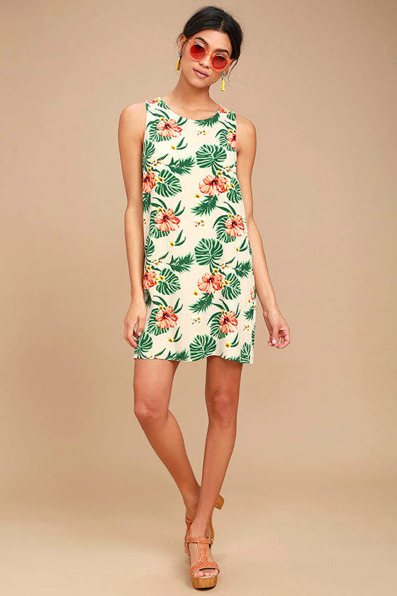 Waikiki Wonder Beige Tropical Print Shift Dress 2