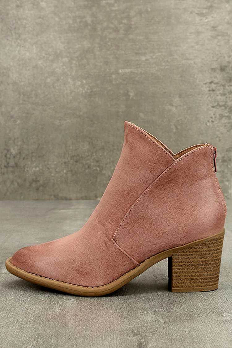 Cute Mauve Booties - Vegan Suede Ankle Booties - Oil Rubbed 