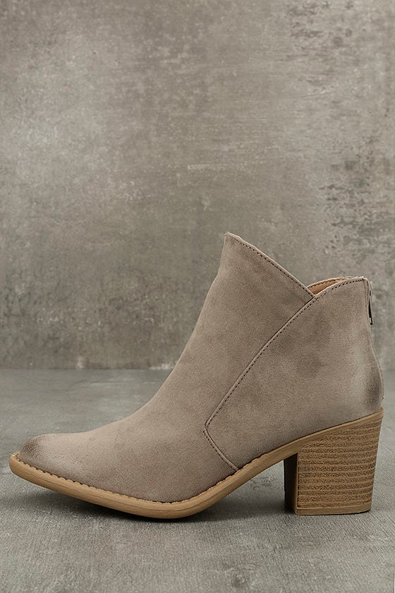 Cute Taupe Booties - Vegan Suede Ankle 