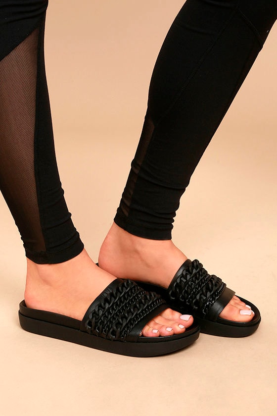 Kendall + Kylie Shiloh Black Leather Slide Sandals