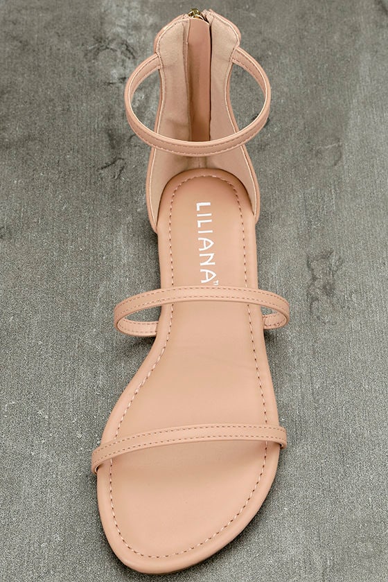 nude t strap flat sandals