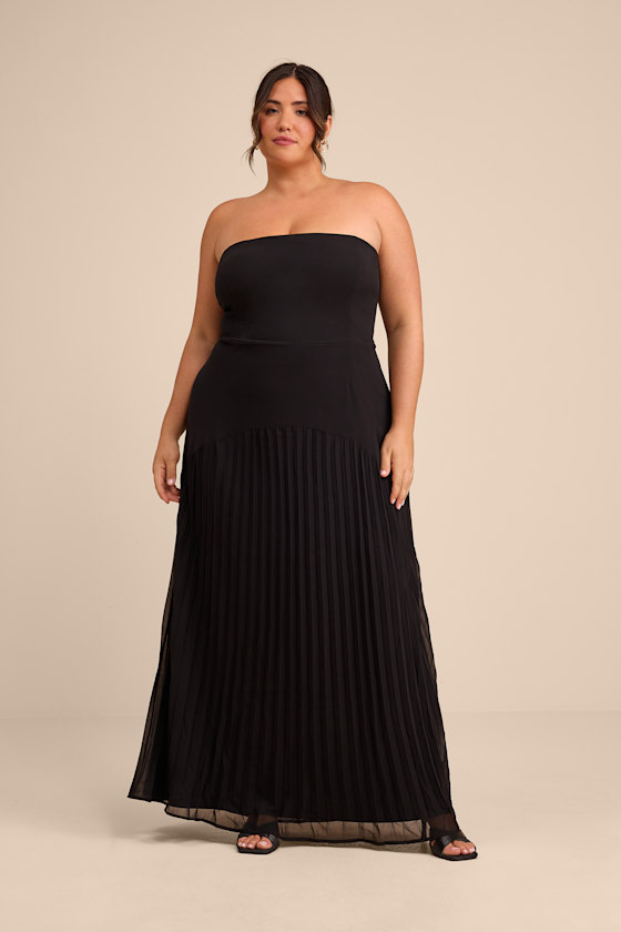 Celebratory Aesthetic Black Pleated Strapless Maxi Dress - thumbnail 5