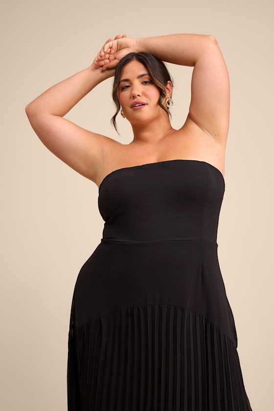 Celebratory Aesthetic Black Pleated Strapless Maxi Dress - thumbnail 6