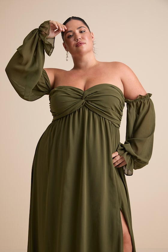 Glorious Invite Olive Green Knotted Off-the-Shoulder Maxi Dress - thumbnail 6