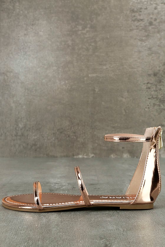 rose gold flats with ankle strap