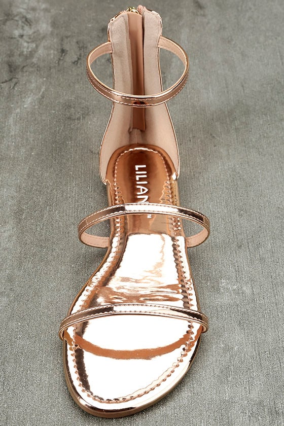 tan and rose gold sandals