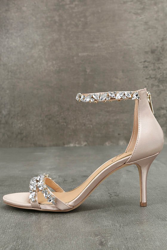 Jewel by Badgley Mischka Caroline Champagne Satin Heels 1