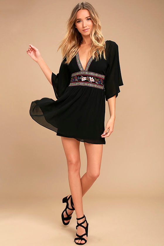 Reign Check Black Embroidered Dress