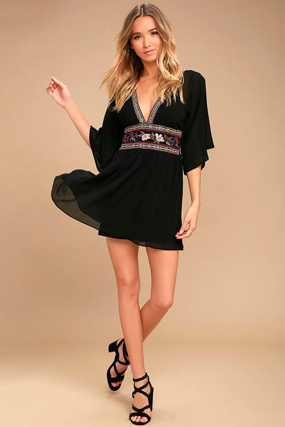 Reign Check Black Embroidered Dress 2