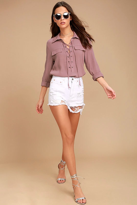 Once in a Lifetime Mauve Lace-Up Top