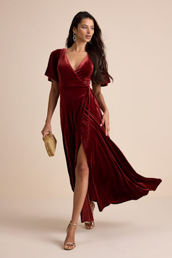 Defining Elegance Rust Red Velour Short Sleeve Wrap Maxi Dress 2